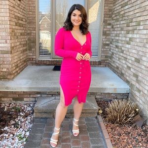 Pink Knit Front Button Down Dress